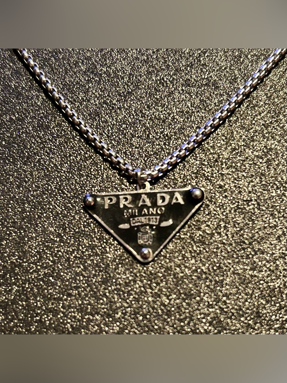 AUTHENTIC PRADA CHARM ON UNBRANDED STAINLESS STEEL SILVER-TONE CHAIN/LIKE NEW